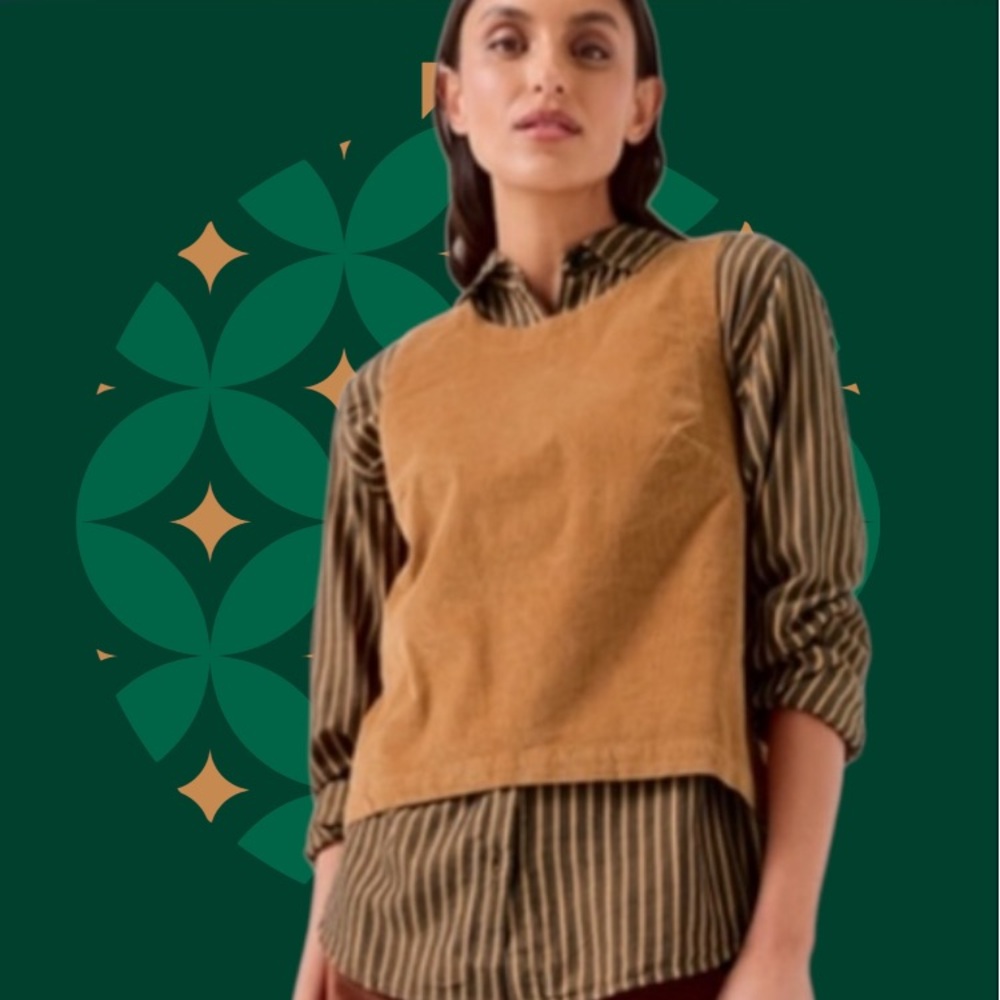 PACT MODERN CORDUROY BUTTON BACK TANK SIZE LARGE IN CAMEL - Picture 15 of 16
